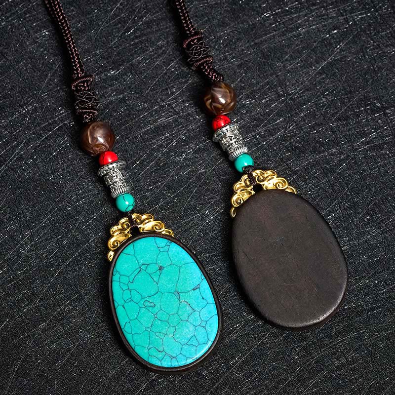 Buddha Stones Handgefertigte ovale Halskette aus Ebenholz mit dem Motiv „Weisheit“ im Stammesstil - image 11