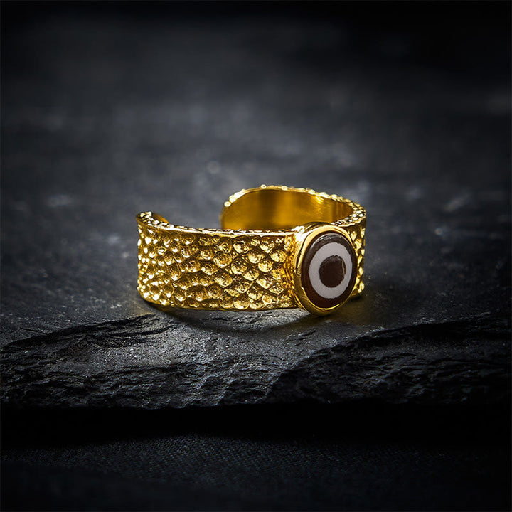 Buddha Stones Dzi-Perlen-Ring aus Kupfer und Messing, verstellbar - Kupfer (Reichtum ♥ Glück) - image 0