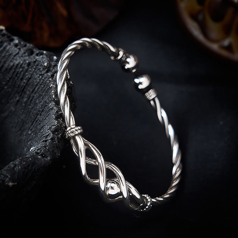 Buddha Stones Armband aus reinem Kupfer mit versilbertem, gedrehtem Muster - image 3