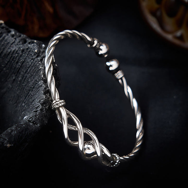 Buddha Stones Armband aus reinem Kupfer mit versilbertem, gedrehtem Muster - image 3