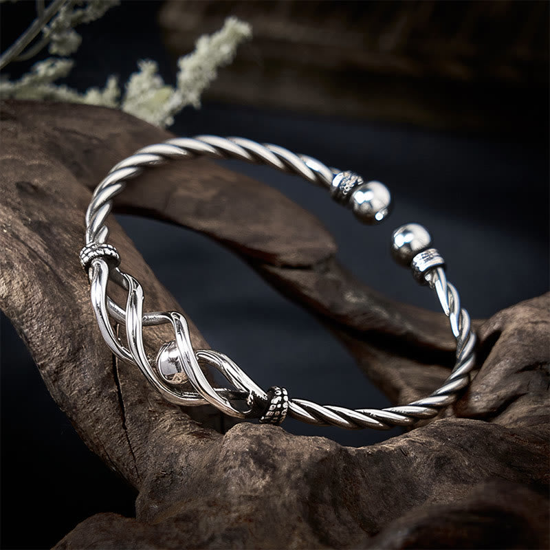 Buddha Stones Armband aus reinem Kupfer mit versilbertem, gedrehtem Muster - image 4