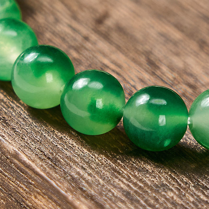 Buddha Stones Armband aus weißen Chalcedon-Perlen mit heilender grüner, schwebender Blume - image 3