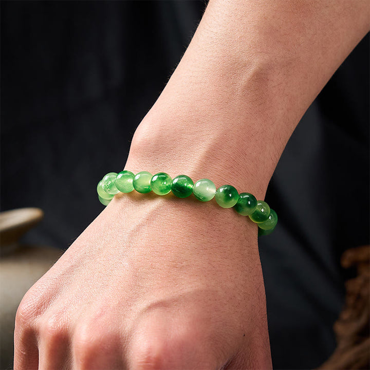 Buddha Stones Armband aus weißen Chalcedon-Perlen mit heilender grüner, schwebender Blume - image 4