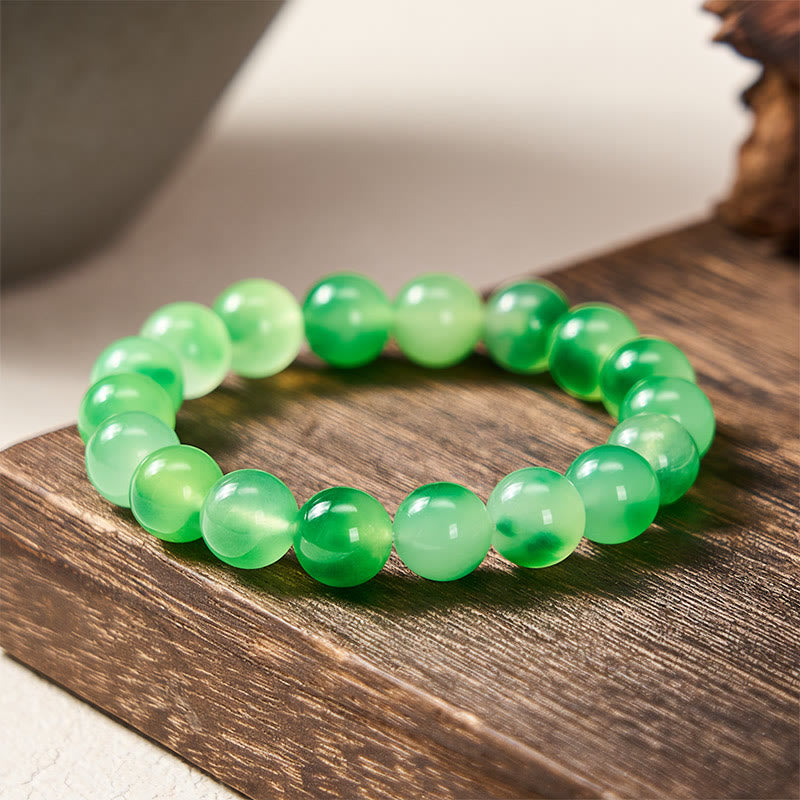 Buddha Stones Armband aus weißen Chalcedon-Perlen mit heilender grüner, schwebender Blume - 10 mm - Weißer Chalcedon (Harmonie♥Positiv) - image 6
