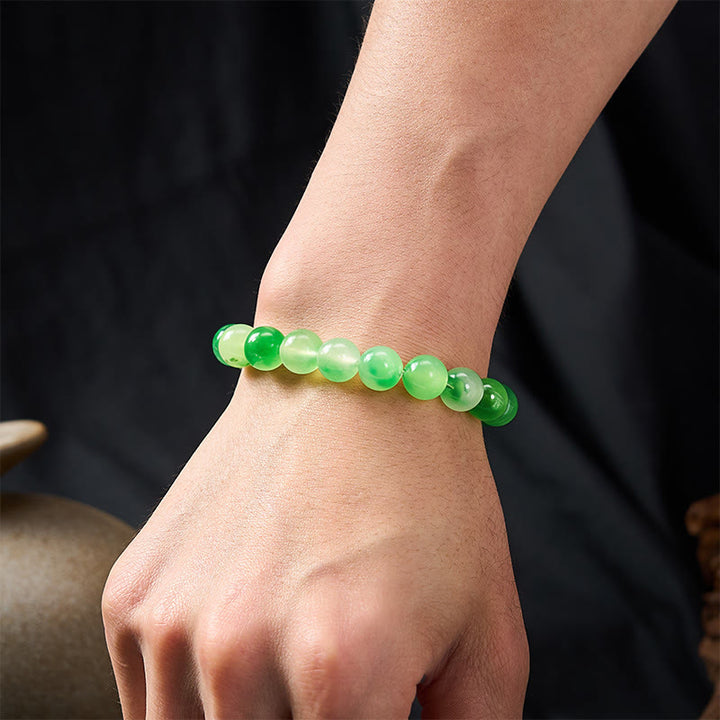 Buddha Stones Armband aus weißen Chalcedon-Perlen mit heilender grüner, schwebender Blume - image 10
