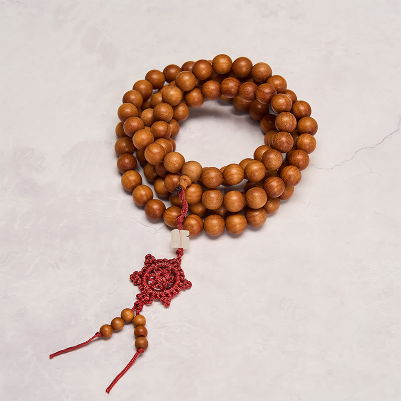 Buddha Stones Segensmeditations-Mala aus rotem Sandelholz, geknotet, runde Perle - image 2