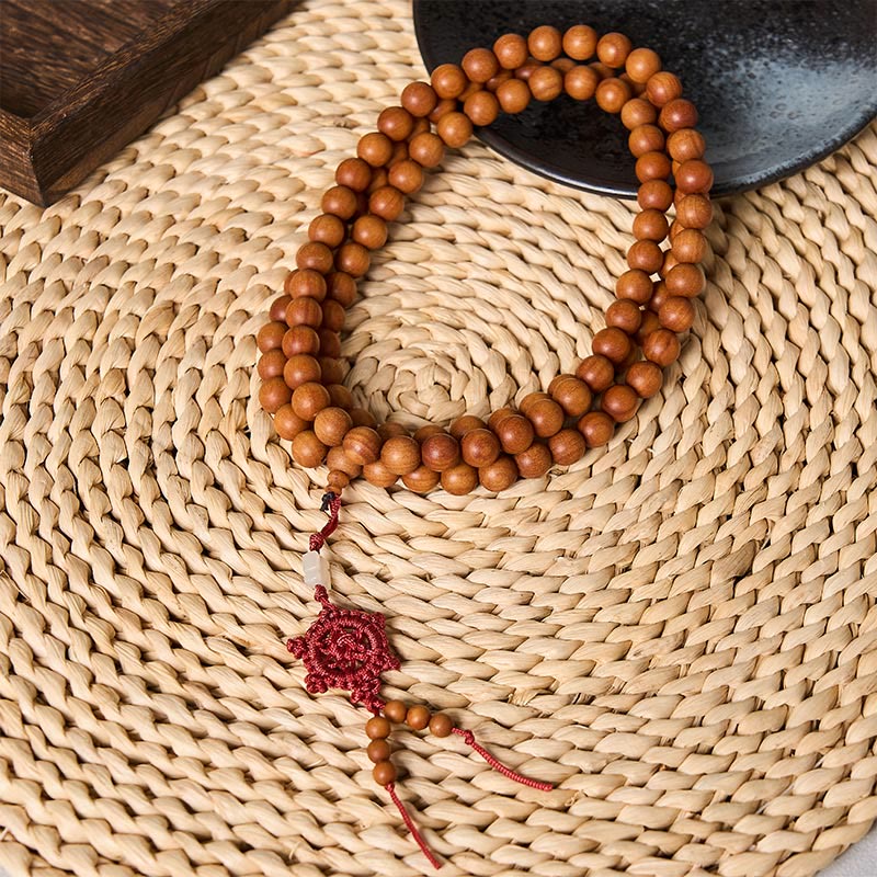 Buddha Stones Segensmeditations-Mala aus rotem Sandelholz, geknotet, runde Perle - 10 mm - Rotes Sandelholz (Erdung♥Meditation) - image 0