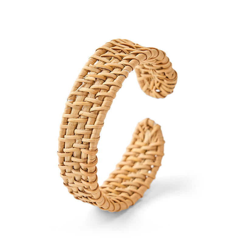 Buddha Stones Handgeflochtenes offenes Armband aus natürlichem Rattan im Bohème-Stil - image 5