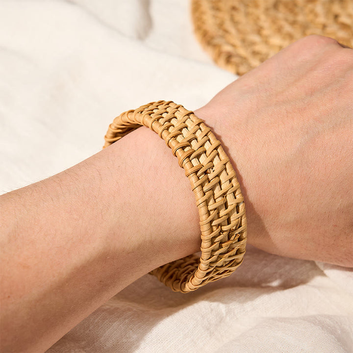 Buddha Stones Handgeflochtenes offenes Armband aus natürlichem Rattan im Bohème-Stil - image 4