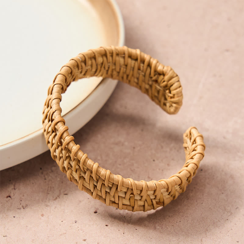 Buddha Stones Handgeflochtenes offenes Armband aus natürlichem Rattan im Bohème-Stil - image 1