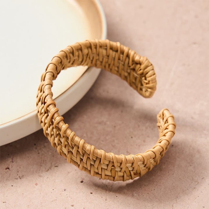 Buddha Stones Handgeflochtenes offenes Armband aus natürlichem Rattan im Bohème-Stil - image 1