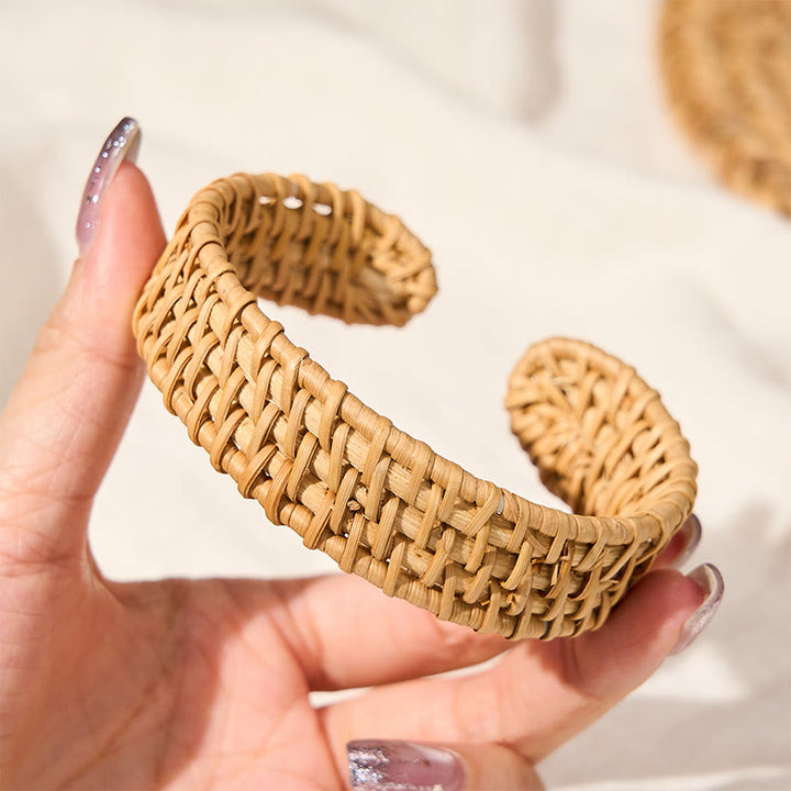 Buddha Stones Handgeflochtenes offenes Armband aus natürlichem Rattan im Bohème-Stil - image 2