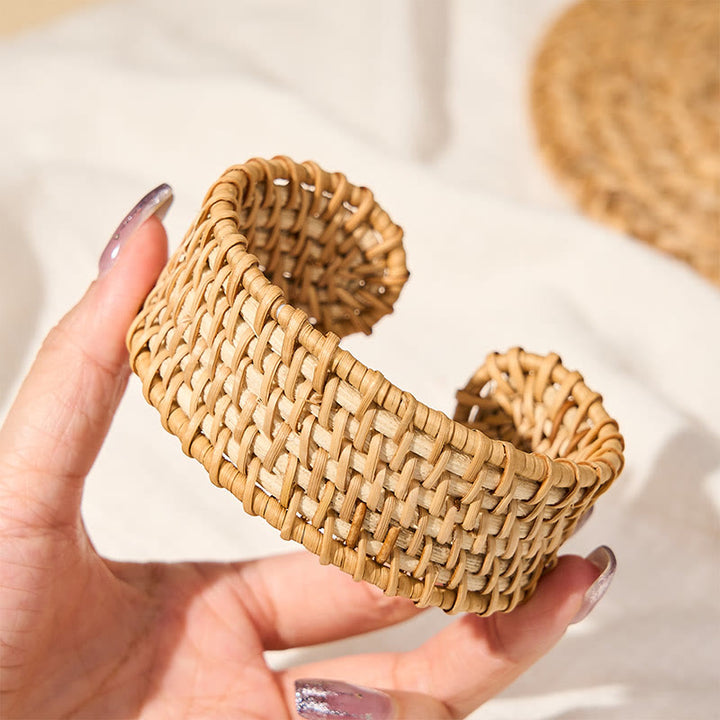Buddha Stones Handgewebtes, breites Armband aus natürlichem Rattan zum Schutz vor Witterungseinflüssen im Boho-Stil - image 6