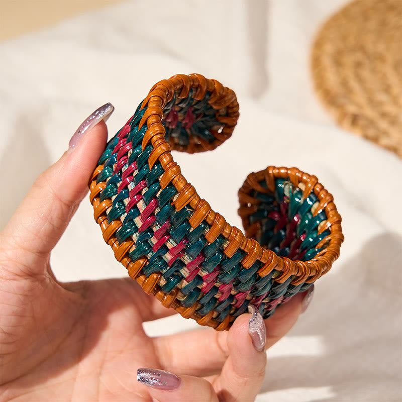 Buddha Stones Handgewebtes, breites Armband aus natürlichem Rattan zum Schutz vor Witterungseinflüssen im Boho-Stil - image 7