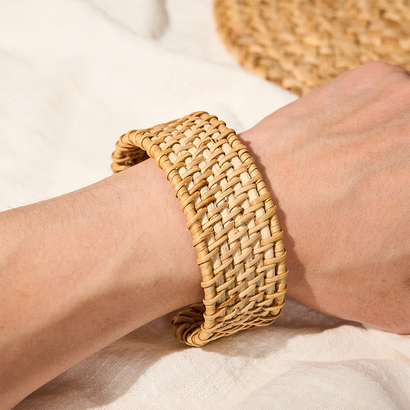 Buddha Stones Handgewebtes, breites Armband aus natürlichem Rattan zum Schutz vor Witterungseinflüssen im Boho-Stil - image 8