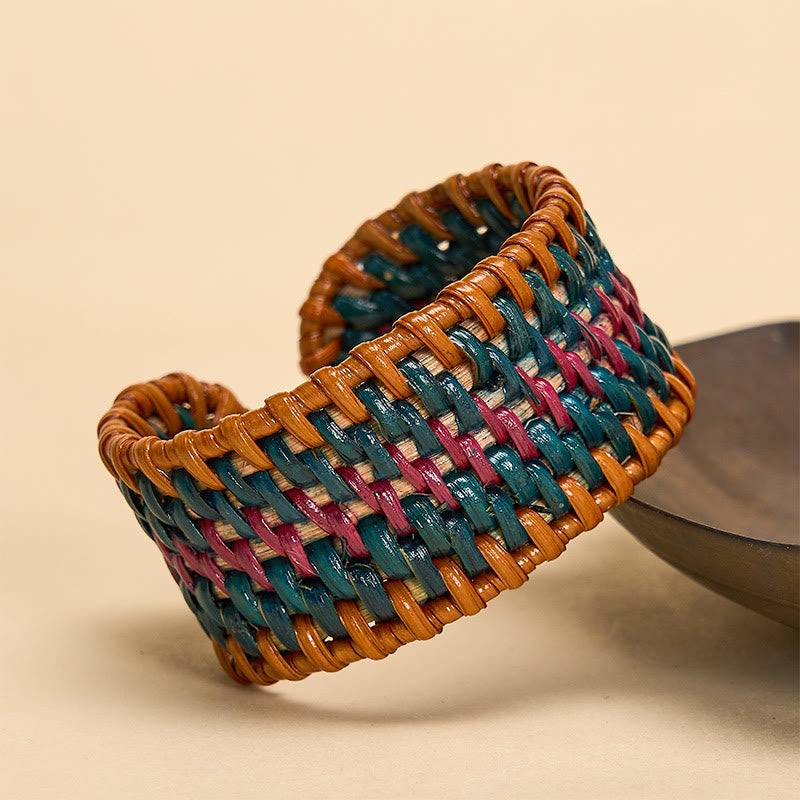 Buddha Stones Handgewebtes, breites Armband aus natürlichem Rattan zum Schutz vor Witterungseinflüssen im Boho-Stil - Stil 2 - Rattan (Erdung♥Gesundheit) - image 1