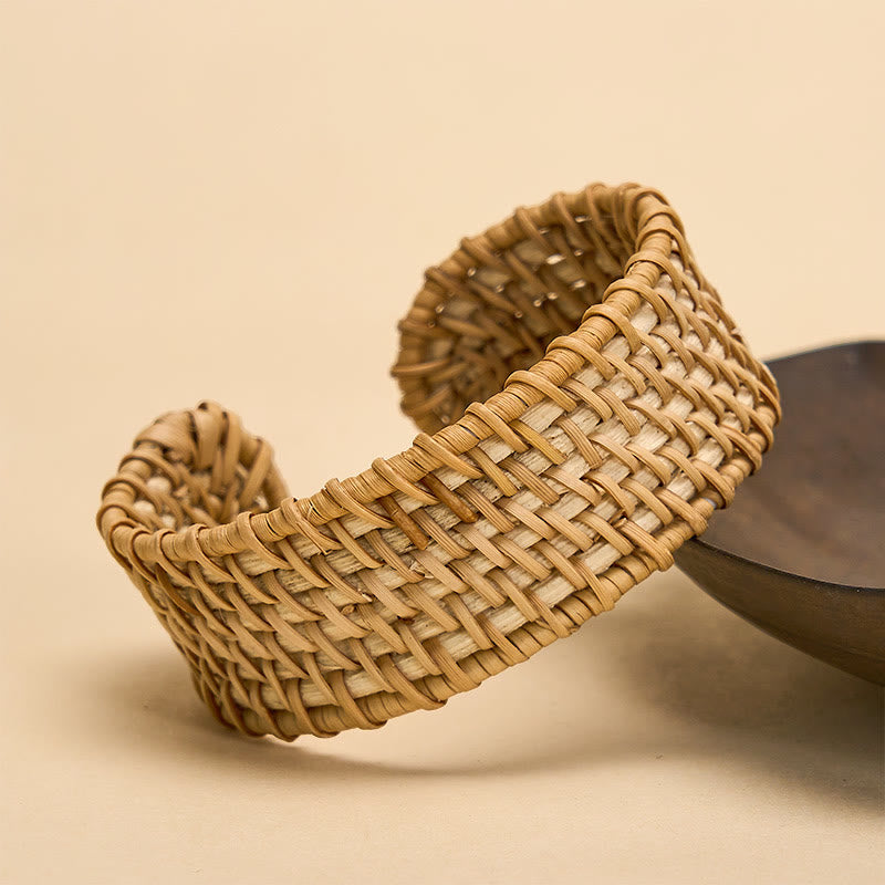 Buddha Stones Handgewebtes, breites Armband aus natürlichem Rattan zum Schutz vor Witterungseinflüssen im Boho-Stil - Stil 1 - Rattan (Erdung♥Gesundheit) - image 0