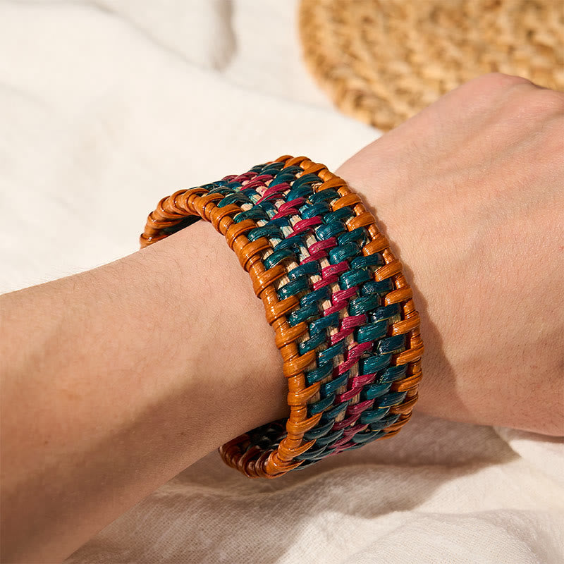 Buddha Stones Handgewebtes, breites Armband aus natürlichem Rattan zum Schutz vor Witterungseinflüssen im Boho-Stil - image 9