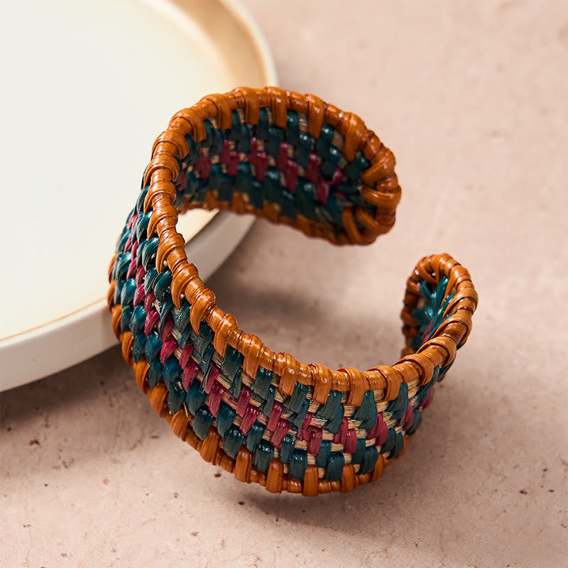 Buddha Stones Handgewebtes, breites Armband aus natürlichem Rattan zum Schutz vor Witterungseinflüssen im Boho-Stil - image 3