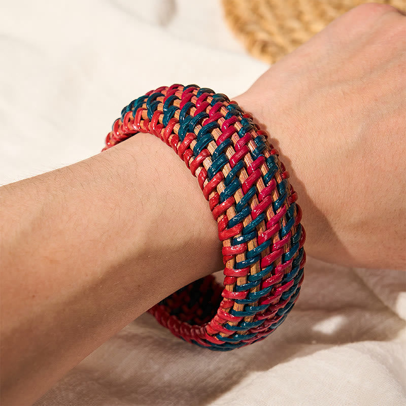 Buddha Stones Natürliches Rattan-Schutzarmband, handgewebt, Boho-Stil, breites Armband - image 11