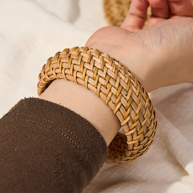 Buddha Stones Natürliches Rattan-Schutzarmband, handgewebt, Boho-Stil, breites Armband - image 10