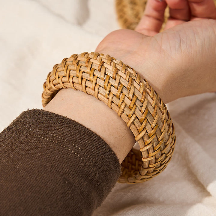 Buddha Stones Natürliches Rattan-Schutzarmband, handgewebt, Boho-Stil, breites Armband - image 10