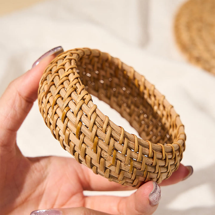 Buddha Stones Natürliches Rattan-Schutzarmband, handgewebt, Boho-Stil, breites Armband - image 8