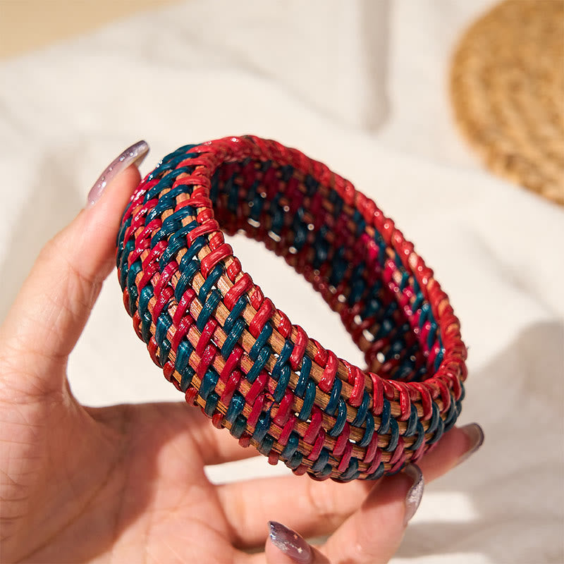Buddha Stones Natürliches Rattan-Schutzarmband, handgewebt, Boho-Stil, breites Armband - image 9