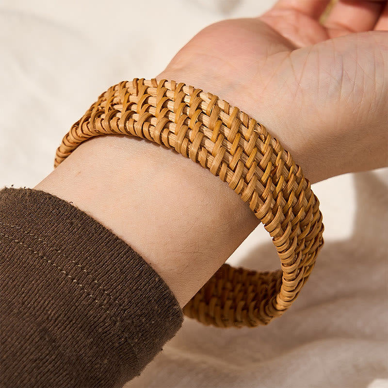 Buddha Stones Handgewebtes breites Armband aus Rattan im Boho-Stil - image 4