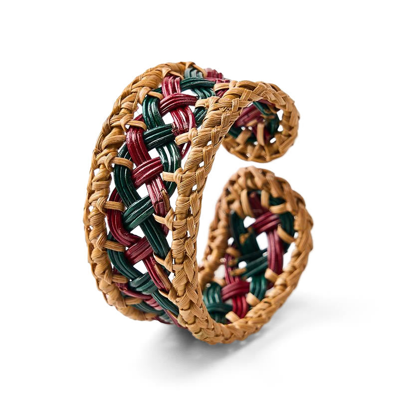 Buddha Stones Natürliches, handgeflochtenes, böhmisches Armband aus Rattan, breit und rund - Ratten (Balance ♥ Erdung) - image 0