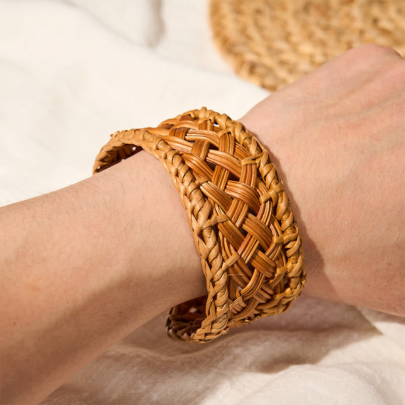 Buddha Stones Handgeflochtenes, verstellbares Armband aus natürlichem Rattan im Boho-Resort-Stil - image 5