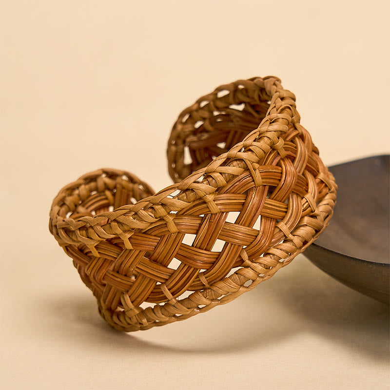 Buddha Stones Handgeflochtenes, verstellbares Armband aus natürlichem Rattan im Boho-Resort-Stil - image 1