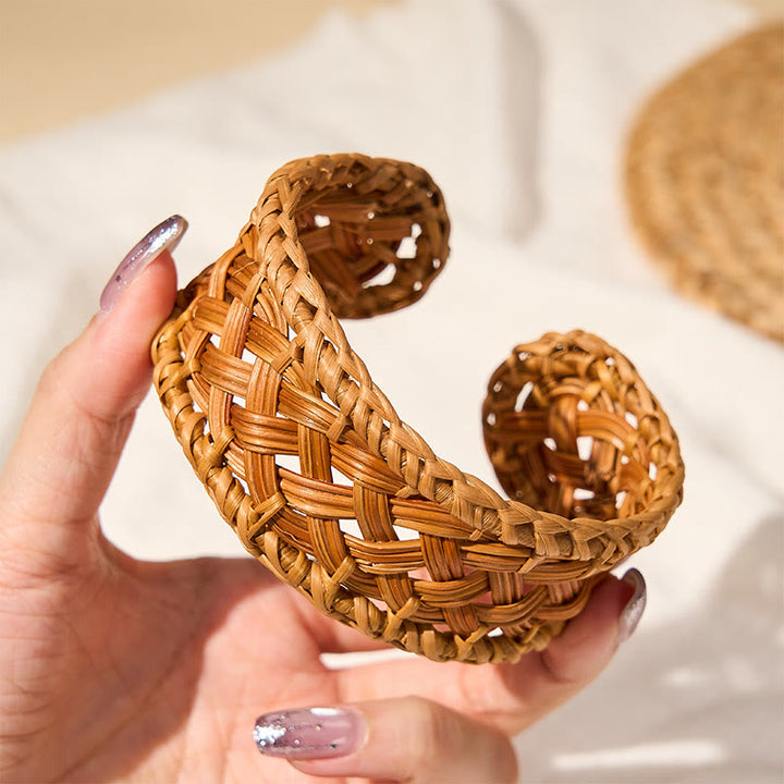 Buddha Stones Handgeflochtenes, verstellbares Armband aus natürlichem Rattan im Boho-Resort-Stil - image 4