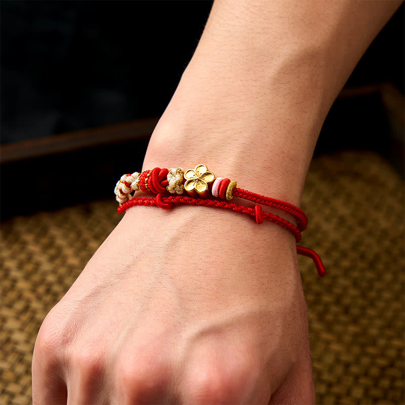 Buddha Stones Handgewebtes, zweilagiges Armband mit Pfirsichblüten-Knotenverbindung - image 6