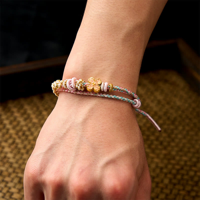 Buddha Stones Handgewebtes, zweilagiges Armband mit Pfirsichblüten-Knotenverbindung - image 13