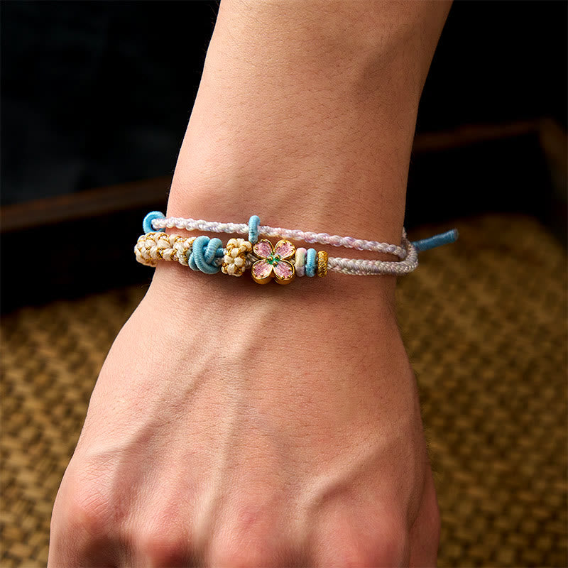 Buddha Stones Handgewebtes, zweilagiges Armband mit Pfirsichblüten-Knotenverbindung - image 20
