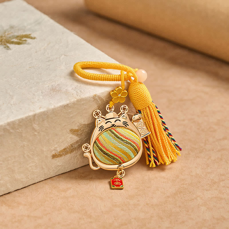 Buddha Stones Song-Brokat-Schlüsselanhänger mit Glückskatze, Quaste und Symbol für Wohlstand - image 3