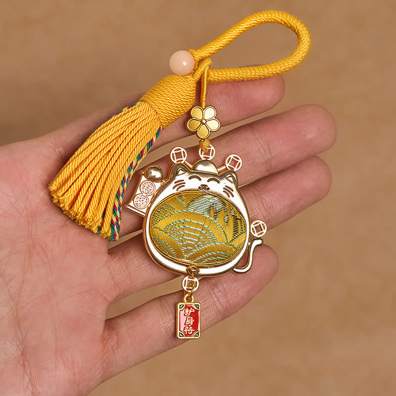 Buddha Stones Song-Brokat-Schlüsselanhänger mit Glückskatze, Quaste und Symbol für Wohlstand - image 6