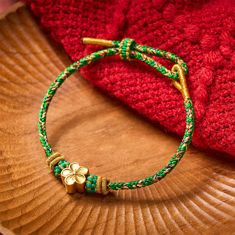 Buddha Stones Fünffarbiges, handgewebtes Armband mit grünen Amuletten und Pflaumenblütenmotiven zum Schutz, verstellbar - Grün - Mit Pfirsichblüten-Accessoire - image 10