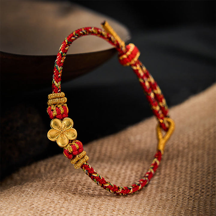 Buddha Stones Handgewebtes rotes Armband mit Koi-Fisch- und Blumenmotiv zum Schutz - image 2