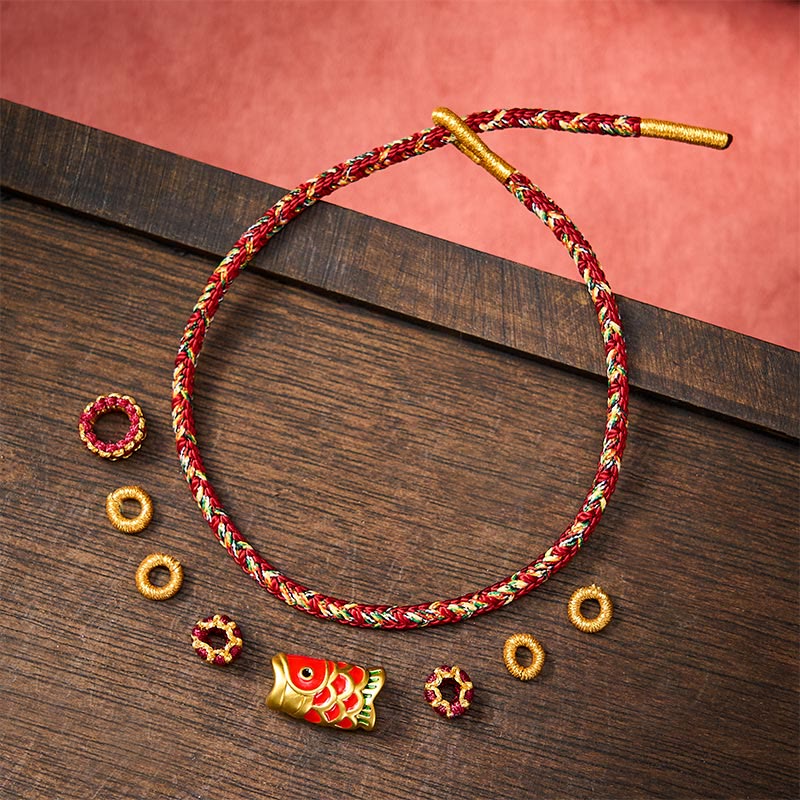 Buddha Stones Handgewebtes rotes Armband mit Koi-Fisch- und Blumenmotiv zum Schutz - image 21