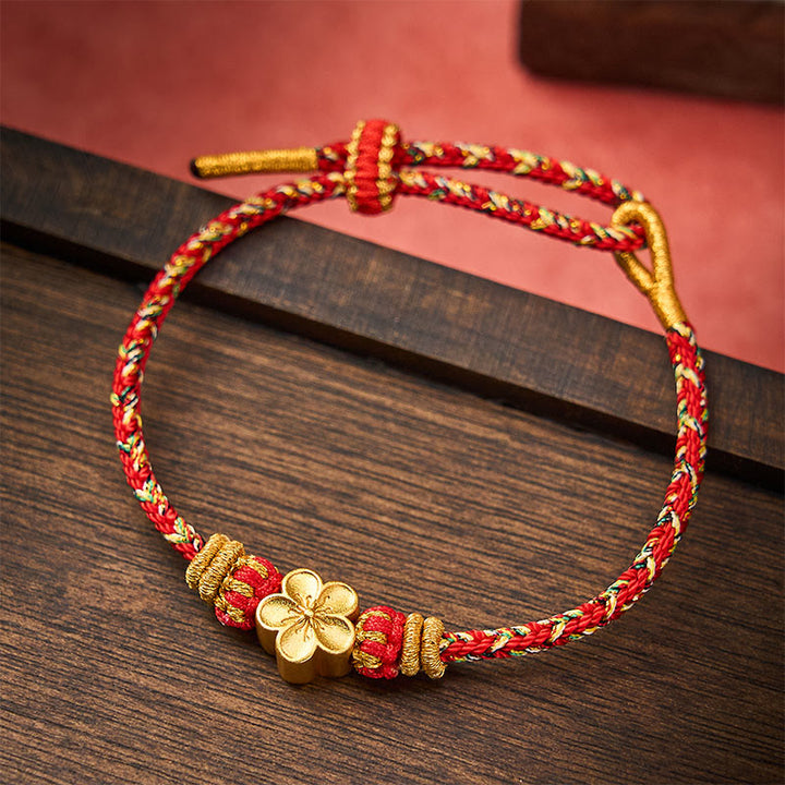 Buddha Stones Handgewebtes rotes Armband mit Koi-Fisch- und Blumenmotiv zum Schutz - Rot - Mit Blumenaccessoire - image 0