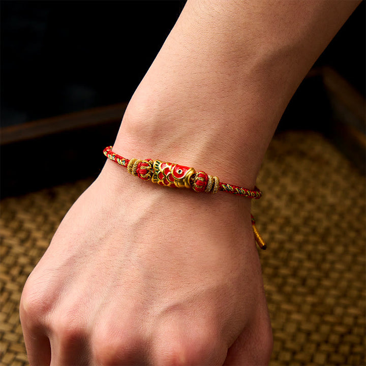 Buddha Stones Handgewebtes rotes Armband mit Koi-Fisch- und Blumenmotiv zum Schutz - image 11