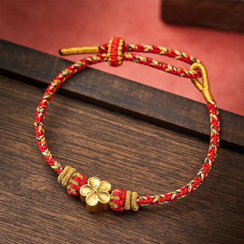 Buddha Stones Handgewebtes rotes Armband mit Koi-Fisch- und Blumenmotiv zum Schutz - Rot - Mit Blumenaccessoire - image 10