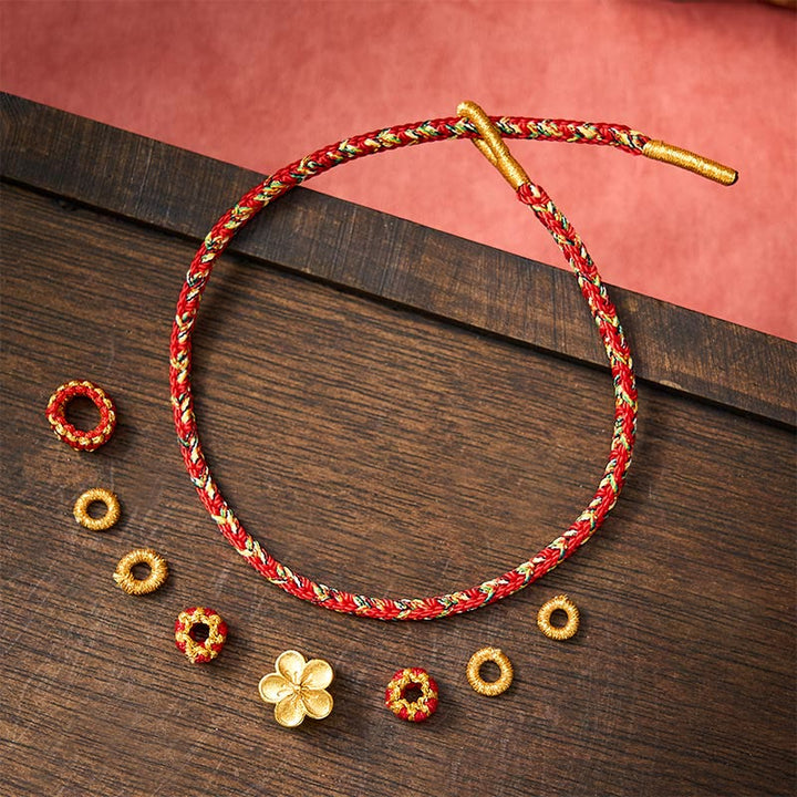 Buddha Stones Handgewebtes rotes Armband mit Koi-Fisch- und Blumenmotiv zum Schutz - image 3
