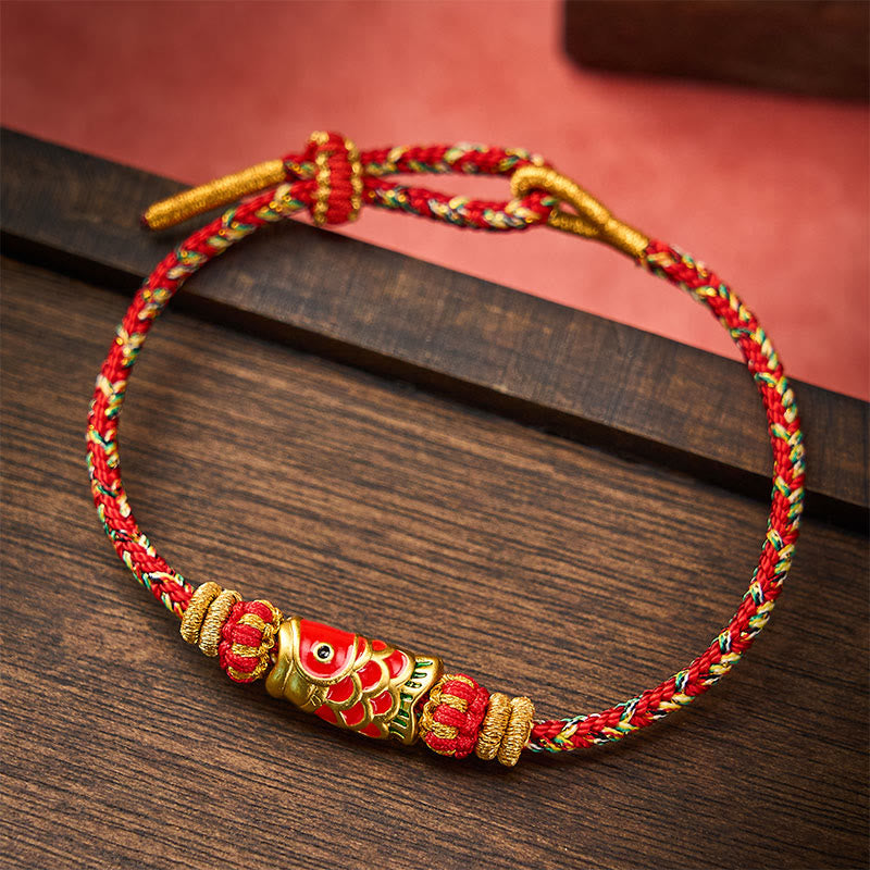 Buddha Stones Handgewebtes rotes Armband mit Koi-Fisch- und Blumenmotiv zum Schutz - image 1