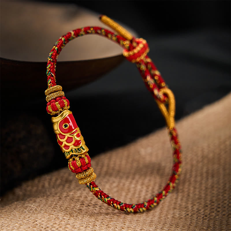 Buddha Stones Handgewebtes rotes Armband mit Koi-Fisch- und Blumenmotiv zum Schutz - image 20