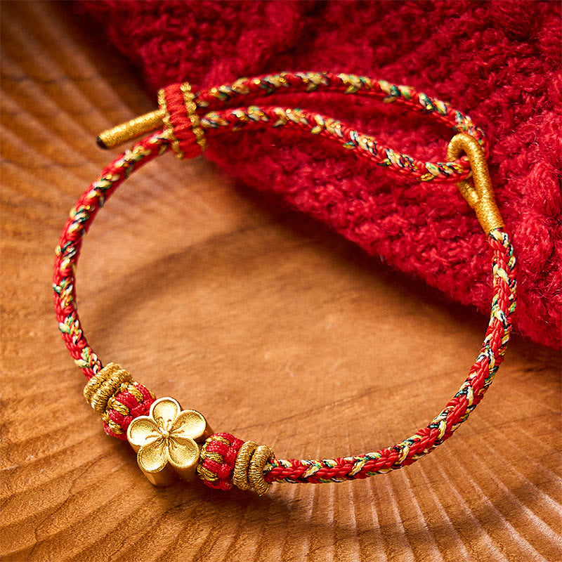 Buddha Stones Handgewebtes rotes Armband mit Koi-Fisch- und Blumenmotiv zum Schutz - image 1