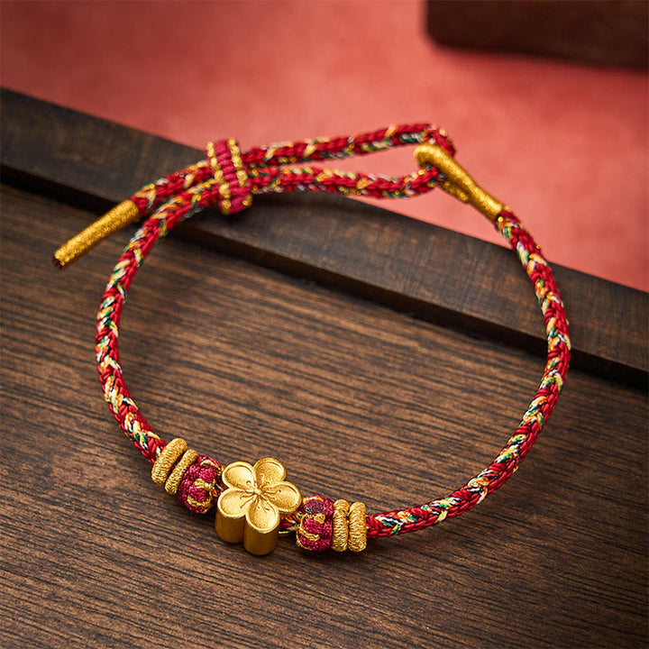 Buddha Stones Handgewebtes rotes Armband mit Koi-Fisch- und Blumenmotiv zum Schutz - Kastanienbraun - Mit Blumenaccessoire - image 16