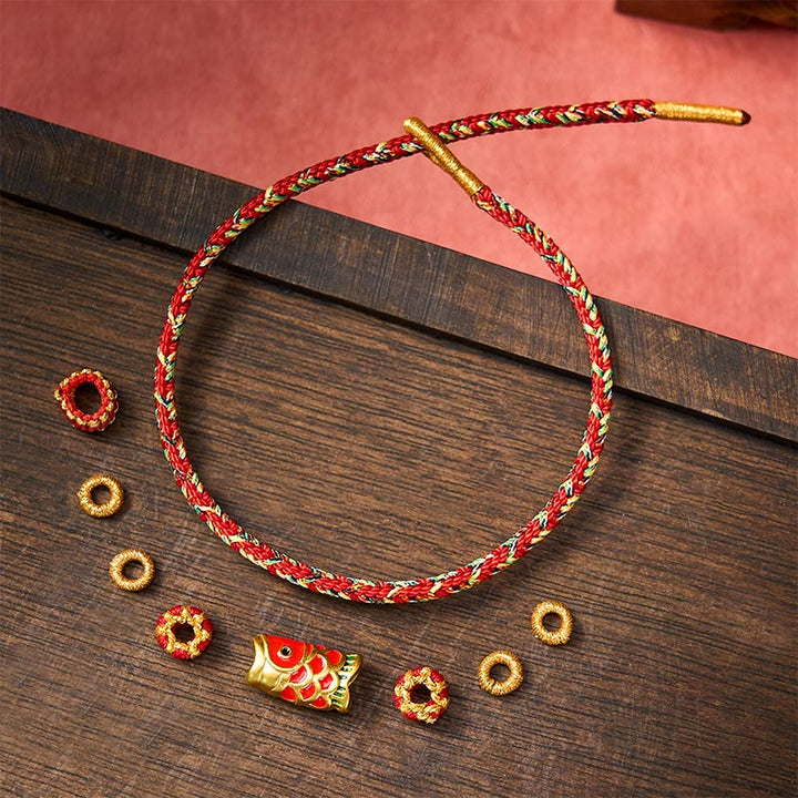 Buddha Stones Handgewebtes rotes Armband mit Koi-Fisch- und Blumenmotiv zum Schutz - image 2